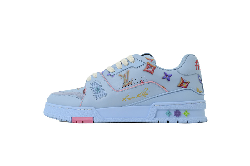 Louis Vuitton LV Trainer Style Sky Blue Multicolor Monogram Leather Sneaker