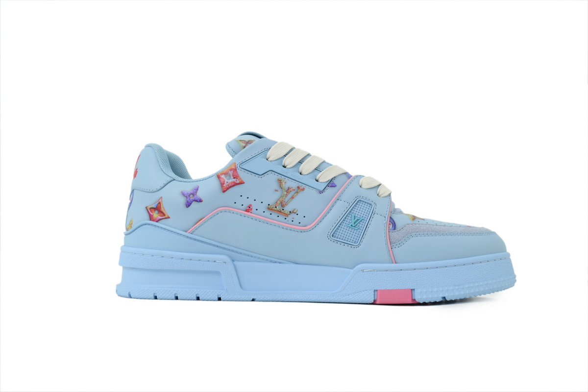 Louis Vuitton LV Trainer Style Sky Blue Multicolor Monogram Leather Sneaker