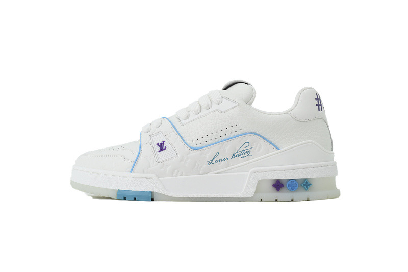 Louis Vuitton LV Trainer Style White Blue Monogram Leather Sneaker