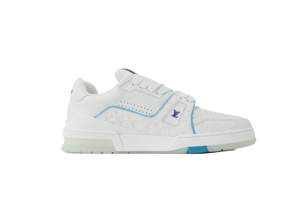Louis Vuitton LV Trainer Style White Blue Monogram Leather Sneaker