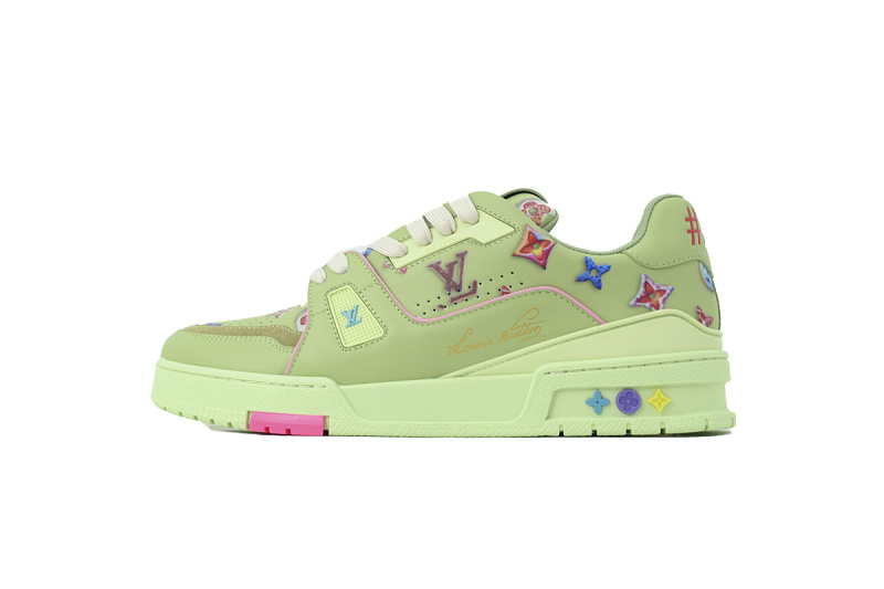 Louis Vuitton LV Trainer Style Light Green Multicolor Monogram Leather Sneaker