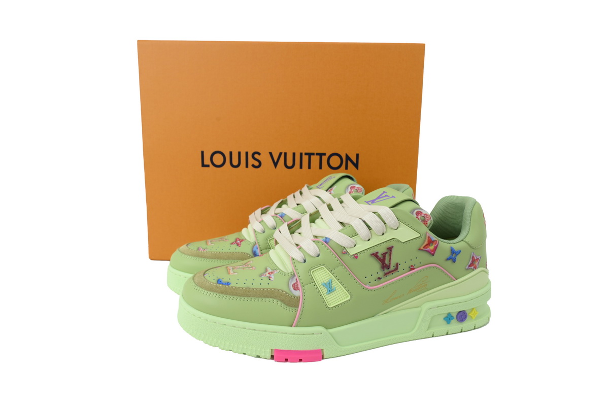 Louis Vuitton LV Trainer Style Light Green Multicolor Monogram Leather Sneaker