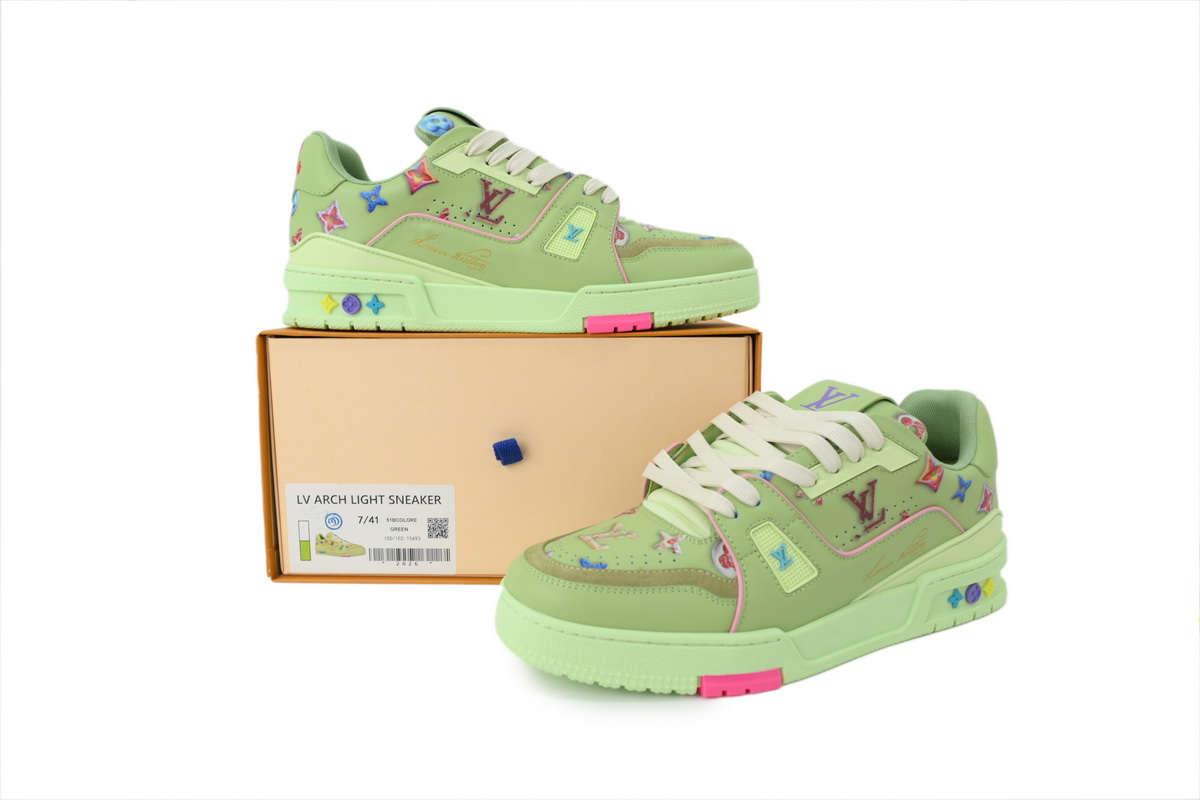 Louis Vuitton LV Trainer Style Light Green Multicolor Monogram Leather Sneaker