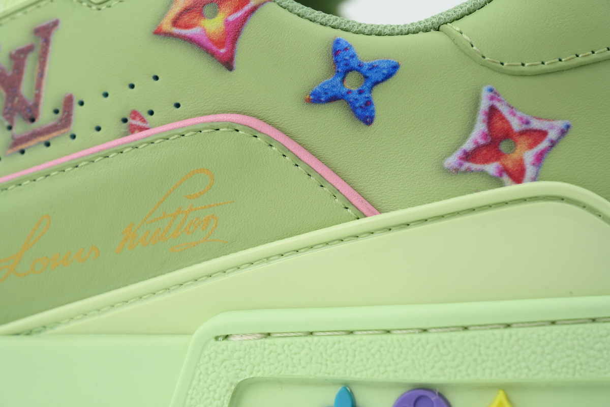 Louis Vuitton LV Trainer Style Light Green Multicolor Monogram Leather Sneaker