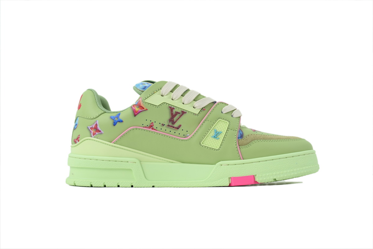 Louis Vuitton LV Trainer Style Light Green Multicolor Monogram Leather Sneaker