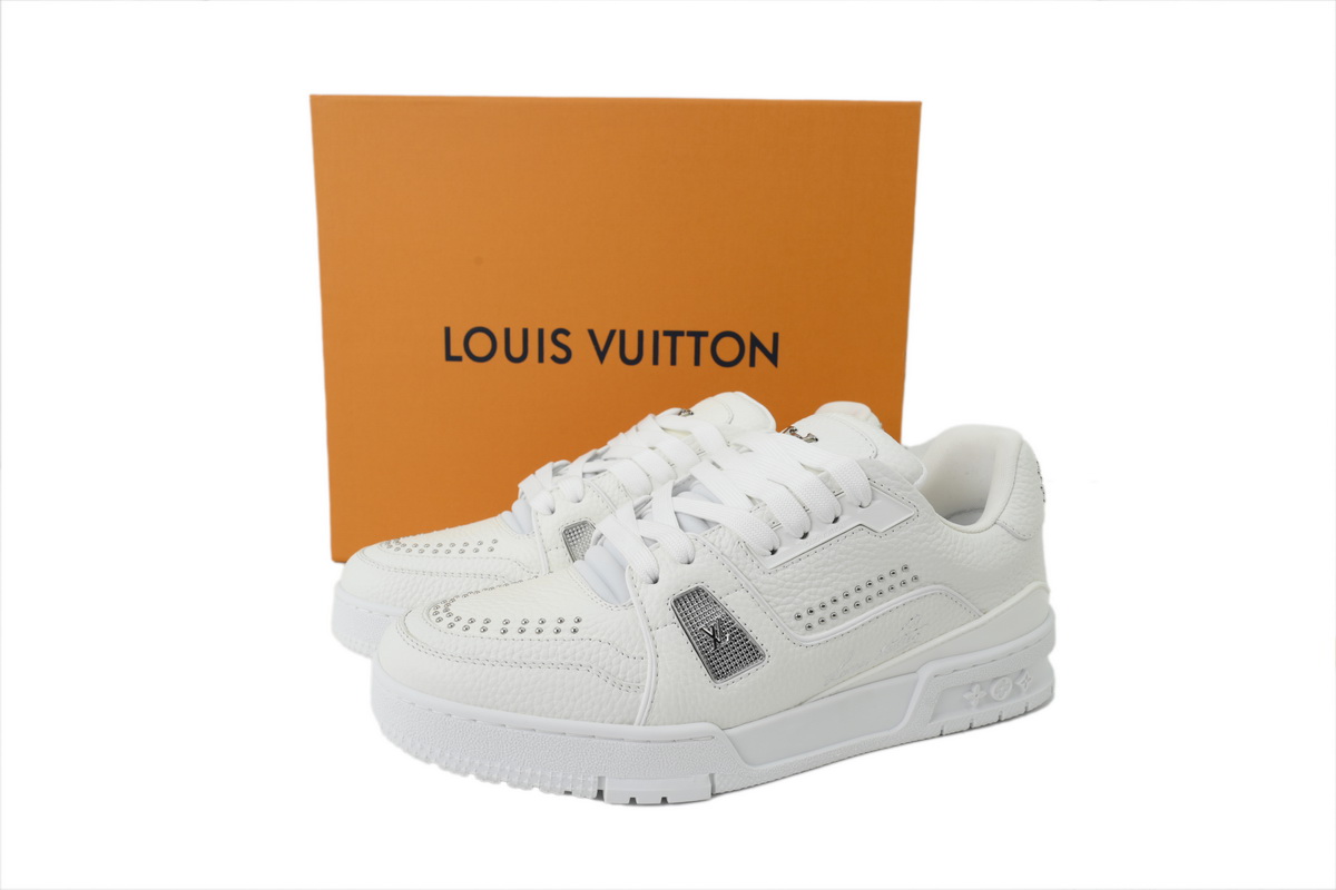 Louis Vuitton LV Trainer White Silver Studded Sneakers