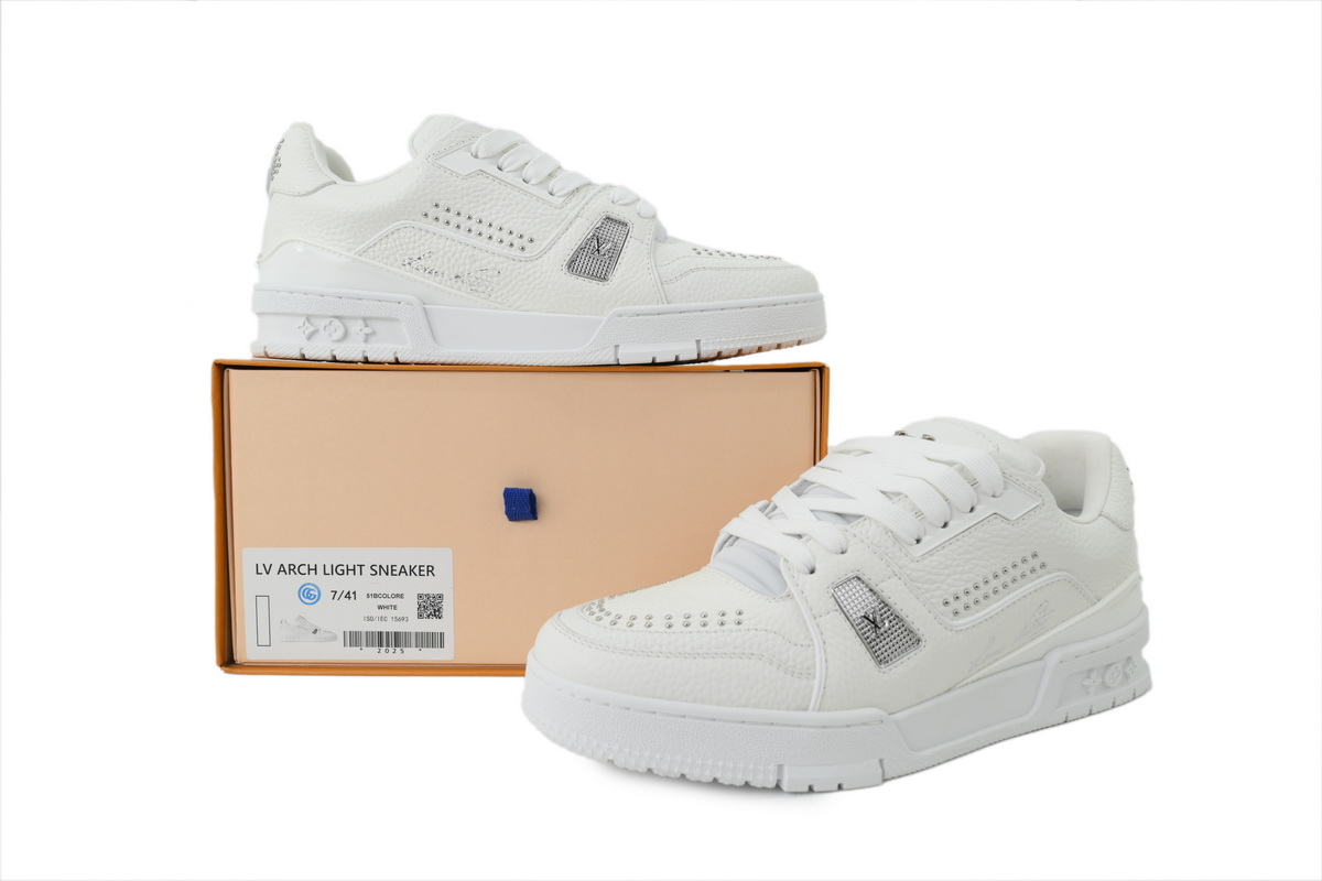 Louis Vuitton LV Trainer White Silver Studded Sneakers