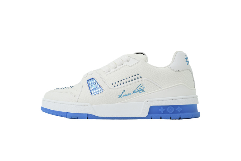 Louis Vuitton LV Trainer Style White Blue Perforated Leather Sneaker