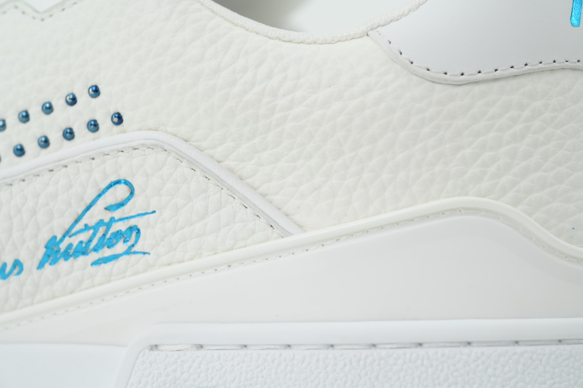 Louis Vuitton LV Trainer Style White Blue Perforated Leather Sneaker