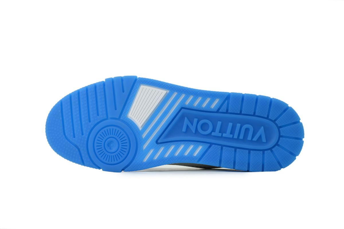 Louis Vuitton LV Trainer Style White Blue Perforated Leather Sneaker