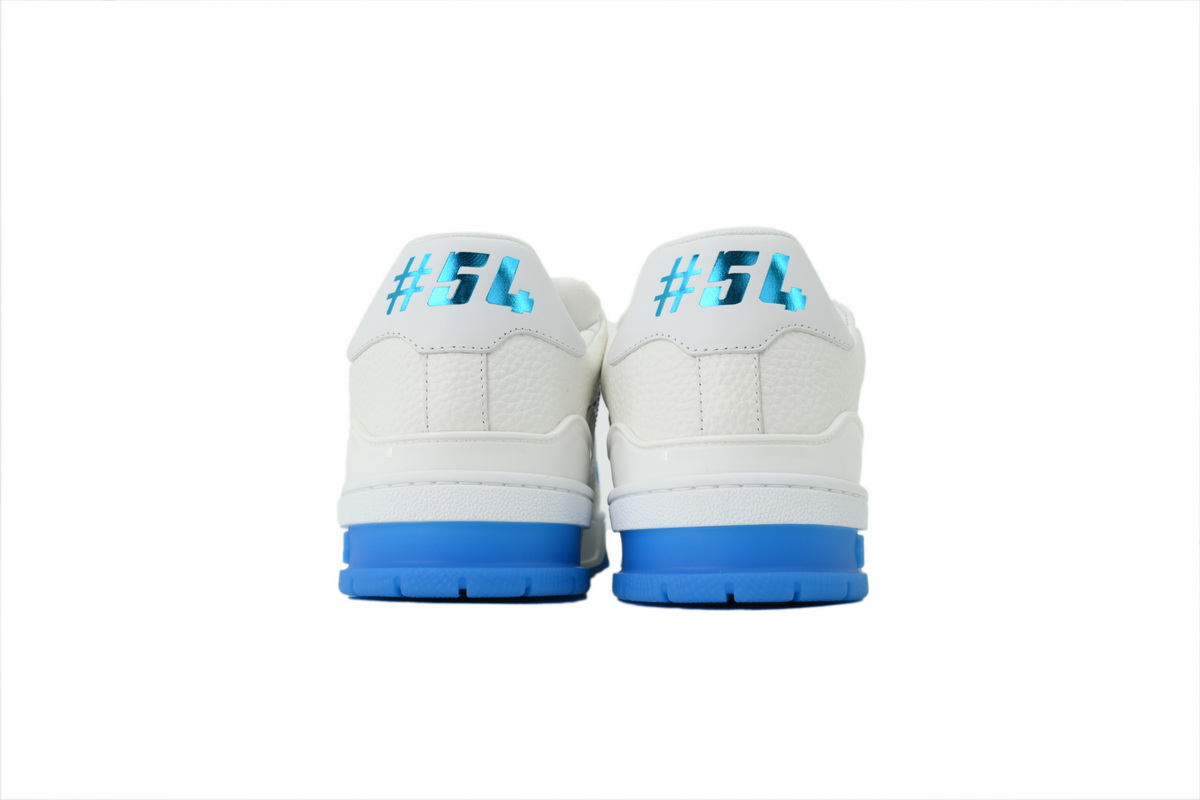 Louis Vuitton LV Trainer Style White Blue Perforated Leather Sneaker