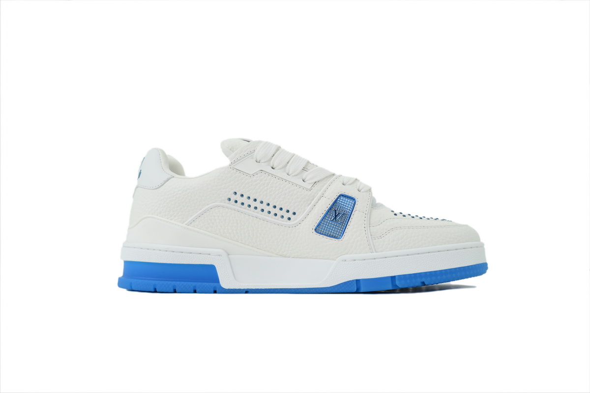Louis Vuitton LV Trainer Style White Blue Perforated Leather Sneaker