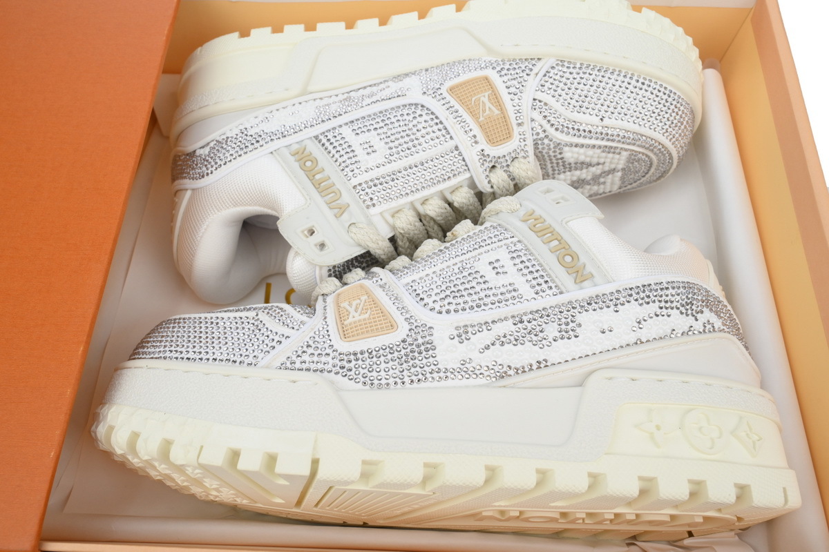 Louis Vuitton LV Trainer Maxi Silver Crystal White Sneaker
