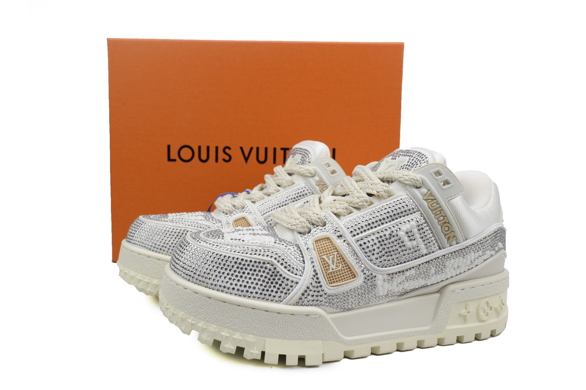 Louis Vuitton LV Trainer Maxi Silver Crystal White Sneaker