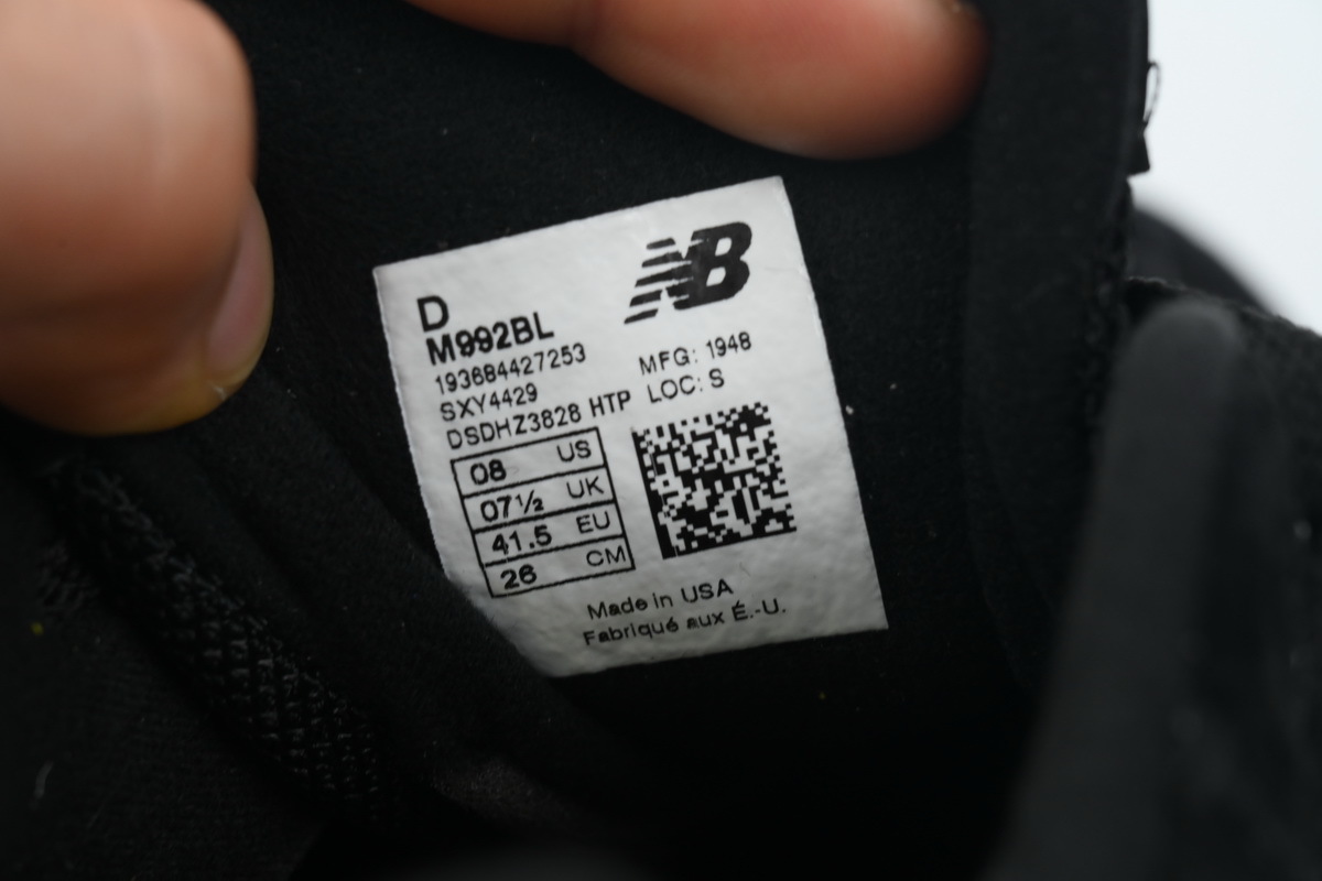  New Balance 992 Black Gray White M992BL