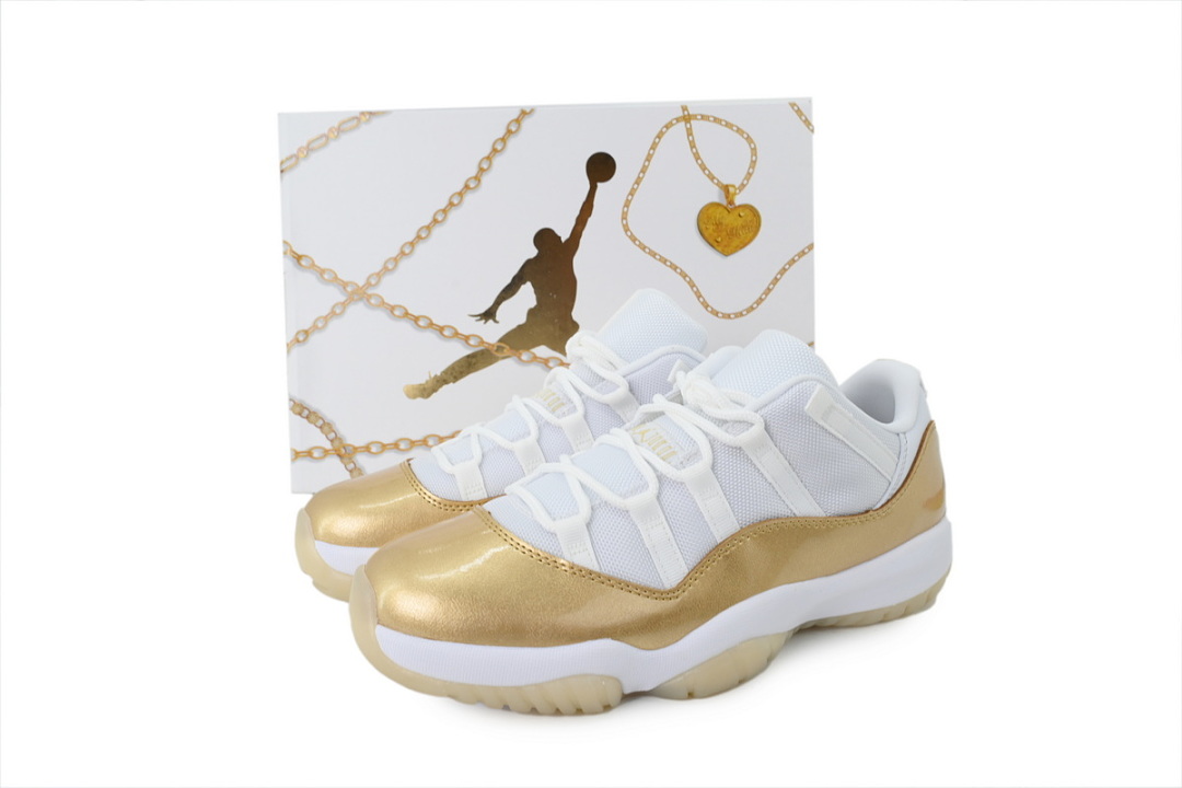 Air Jordan 11 Retro Low White Metallic Gold Basketball Shoes AH7860-102