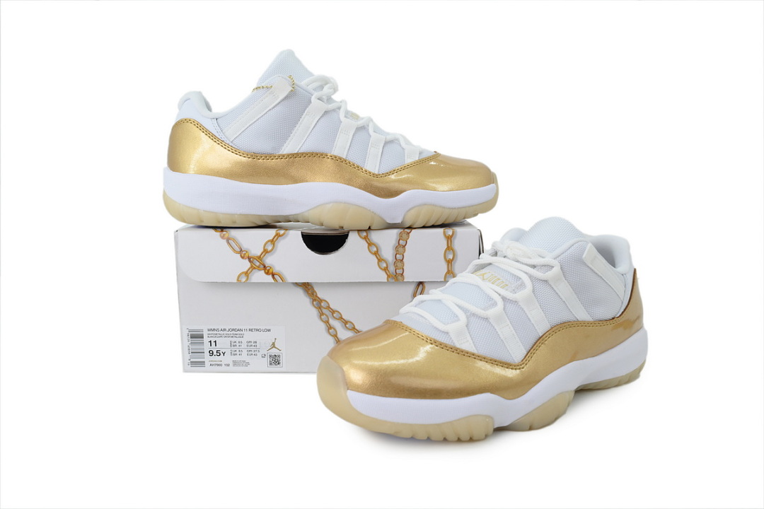 Air Jordan 11 Retro Low White Metallic Gold Basketball Shoes AH7860-102