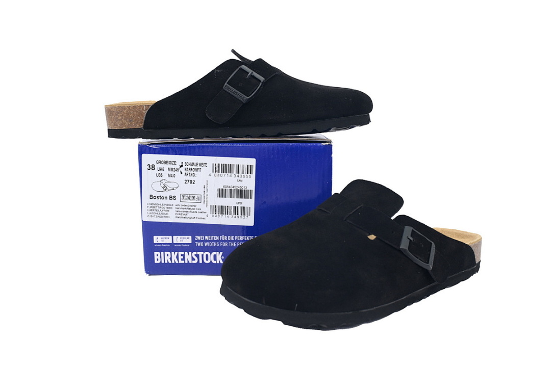 Birkenstock Boston Soft Footbed Black Velvet And Black Buckle