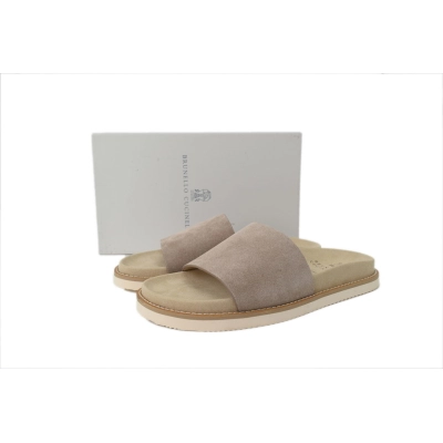 Brunello Cucinelli Suede Slide Sandals Beige 02