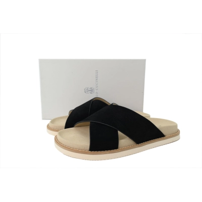 Brunello Cucinelli Suede Slide Sandals Black 02