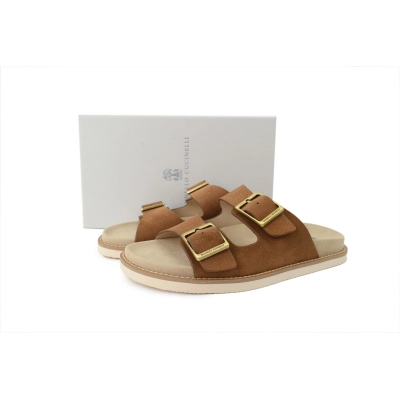 Brunello Cucinelli Suede Slide Sandals Brown 02