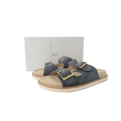 Brunello Cucinelli Suede Slide Sandals Grey 02