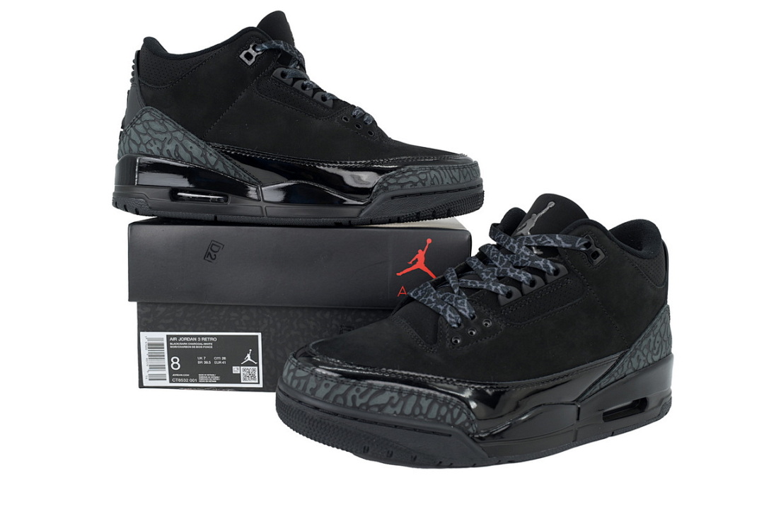 Air Jordan 3 Retro Black Cat Triple Black Basketball Shoes Sneakers CT8532-001 