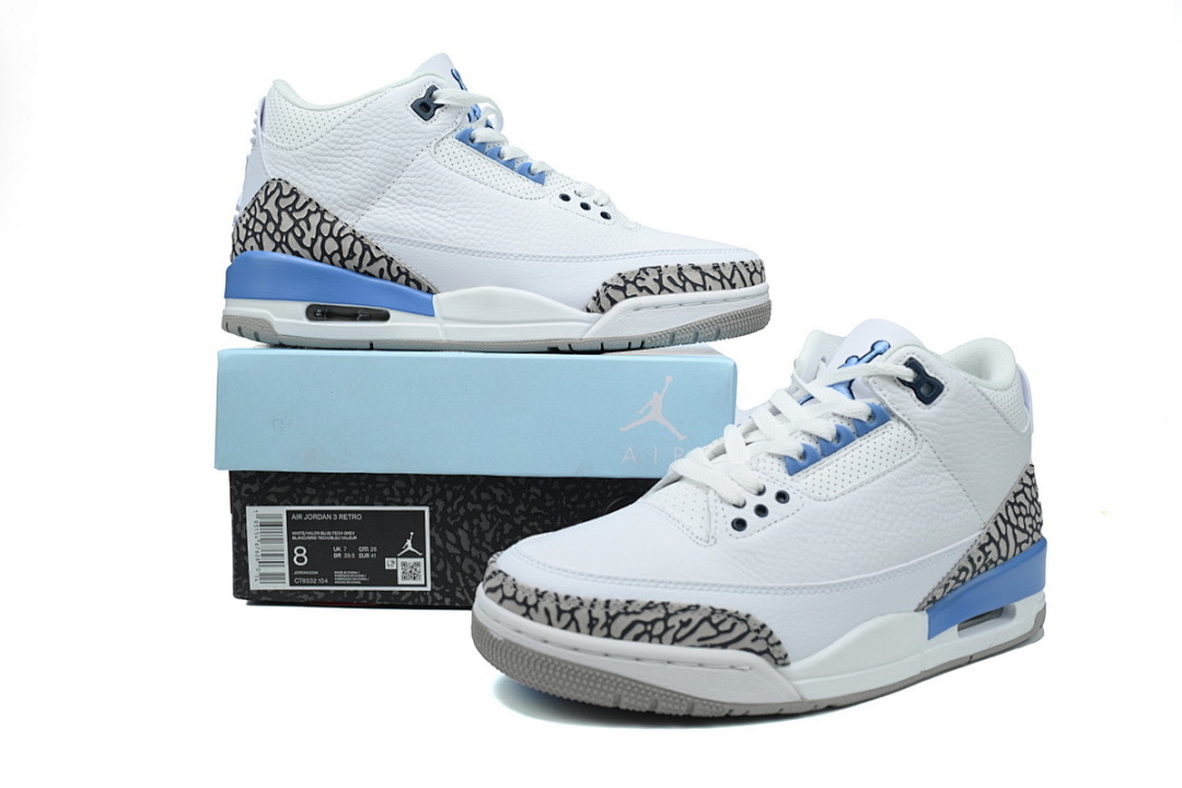 Nike Air Jordan 3 Retro UNC White University Blue Men's Basketball Shoes Retro Sneakers CT8532-104 