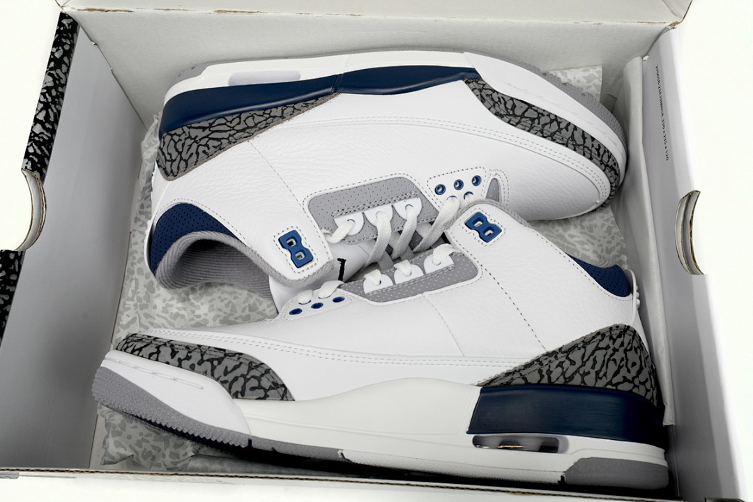 Air Jordan 3 Retro OG White Blue Elephant Print Shoes CT8532-140