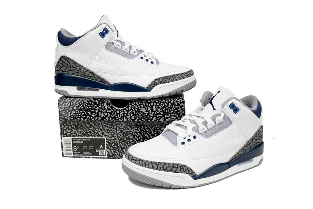 Air Jordan 3 Retro OG White Blue Elephant Print Shoes CT8532-140