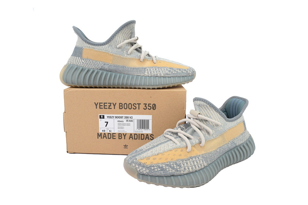Yeezy Boost 350 V2 Blue Grey Orange Knit Running Shoes Unisex FZ5421 