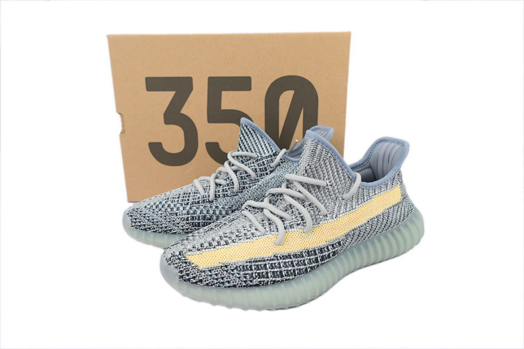 Adidas Yeezy Boost 350 V2 Grey Yellow Stripe Knit Sneakers Unisex Casual Running Shoes GY7657  
