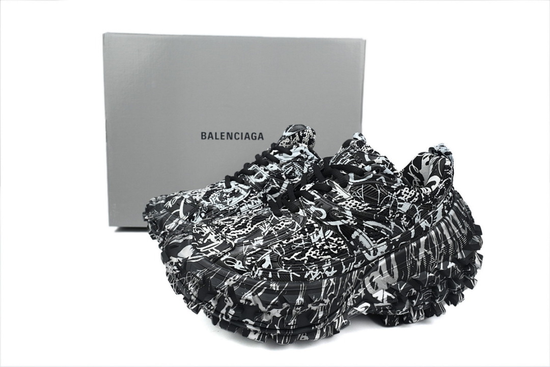 Zapatillas Balenciaga 10XL, negro y blanco, estampado de grafitis, W2RG1 9015