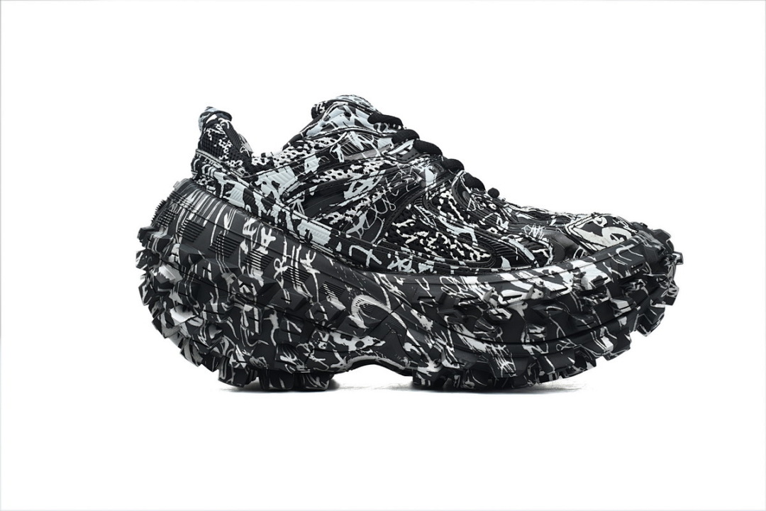 Zapatillas Balenciaga 10XL, negro y blanco, estampado de grafitis, W2RG1 9015