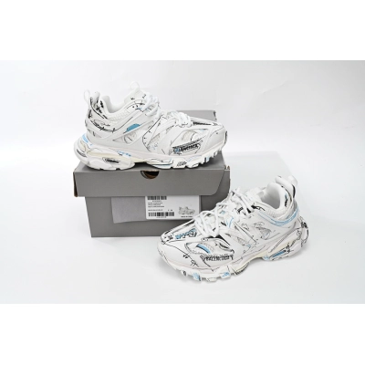 Zapatillas deportivas Balenciaga Track, blanco, negro y azul, con estampado de graffiti, W3SRA 9014 02