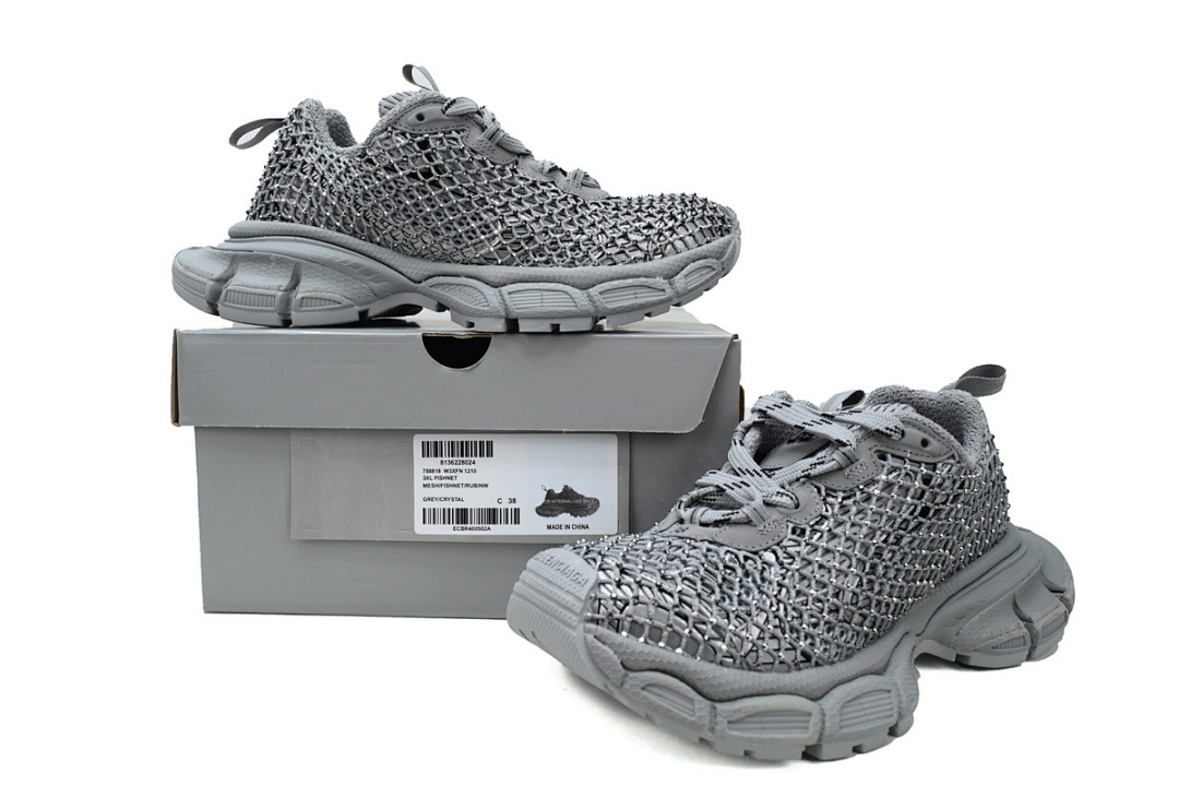 Balenciaga 3XL Grey Crystal Mesh Sneaker W3XFN 1210
