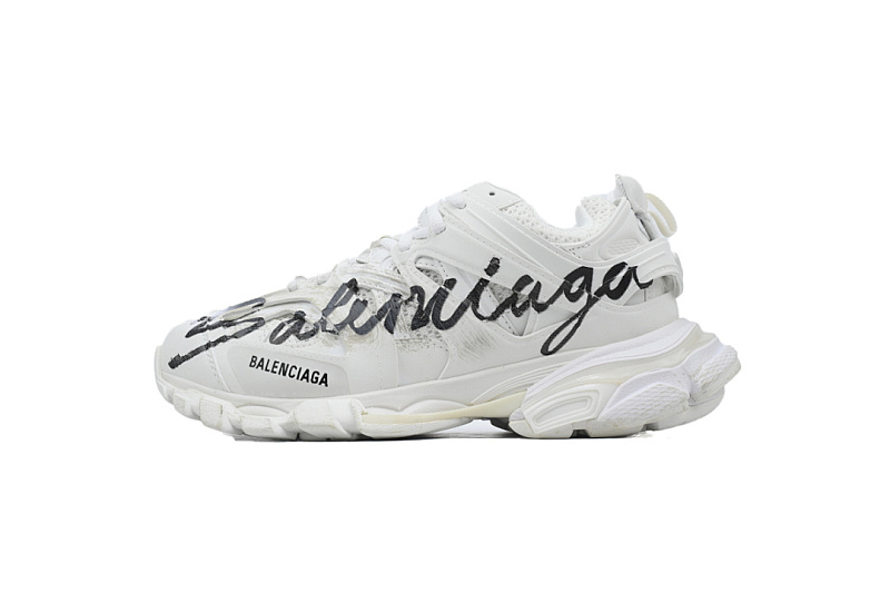 Baskets de sport Balenciaga, blanches et noires, motif graffiti, WTRHW 9010