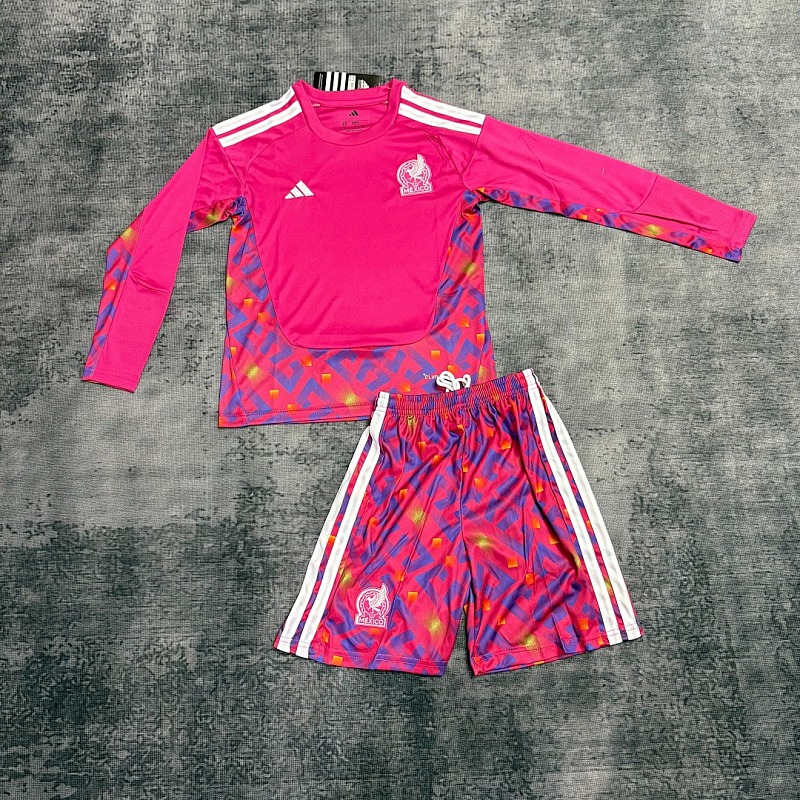 Kids long-sleeved 2026 Mexico goalkeeper jersey sizes 16-28