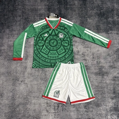 Kids long-sleeved 2026 Mexico home jersey Men's Size 02