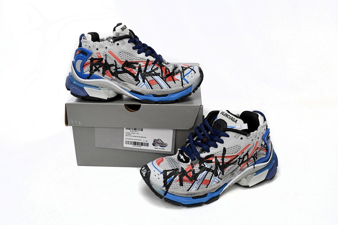 Balenciaga Runner White And Blue Printing W3RB6 1264 