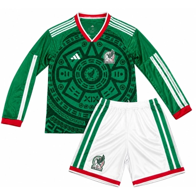 Kids long-sleeved 2026 Mexico home jersey Men's Size 01