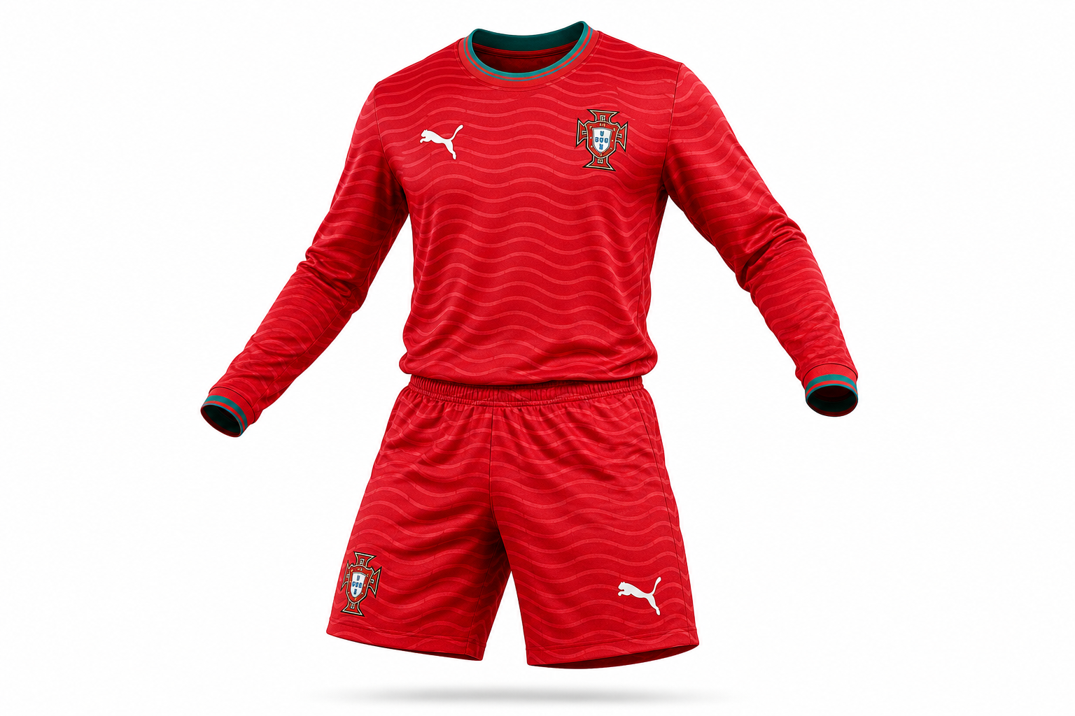 Kids long-sleeved 2026 Portugal home jersey, Men's Size