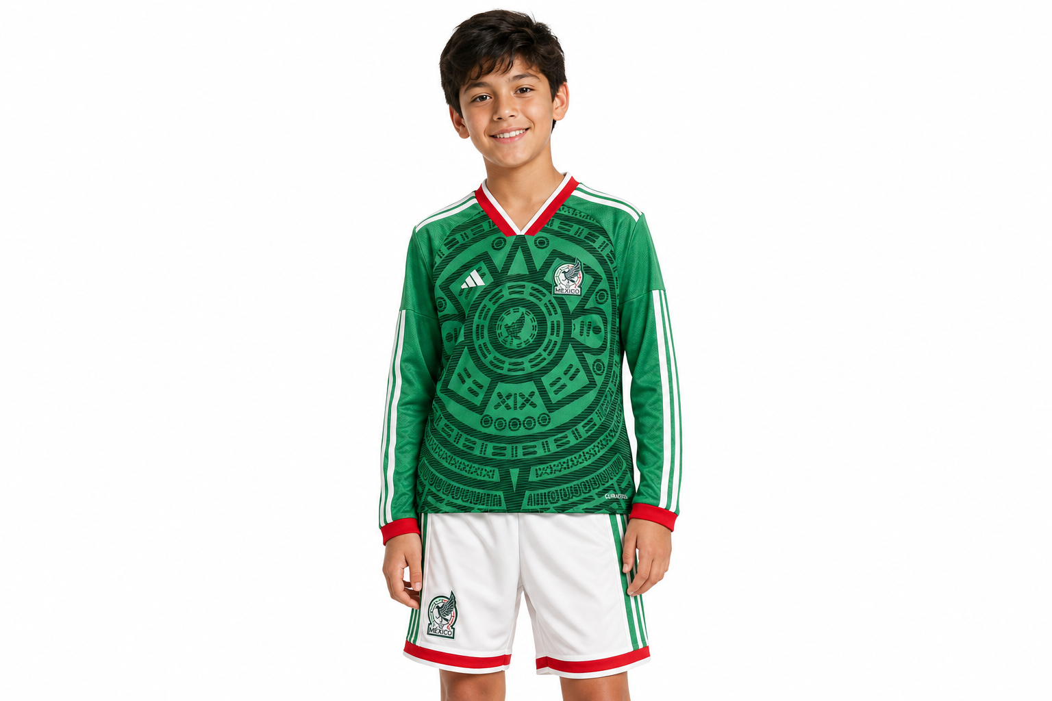 Camiseta de local de México 2026 de manga larga para niños, talla para hombre
