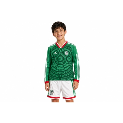 Kids long-sleeved 2026 Mexico home jersey Men's Size 01