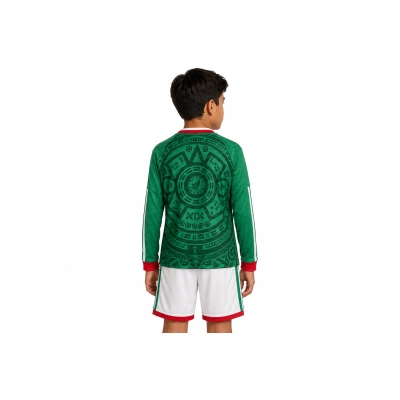 Kids long-sleeved 2026 Mexico home jersey Men's Size 02