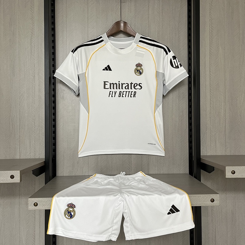 Kids 2025_26 Real Madrid Home Jersey Size 16-28