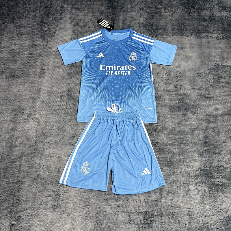 Kids' 2025_26 Real Madrid Blue Goalkeeper Jersey, Sizes 16-28