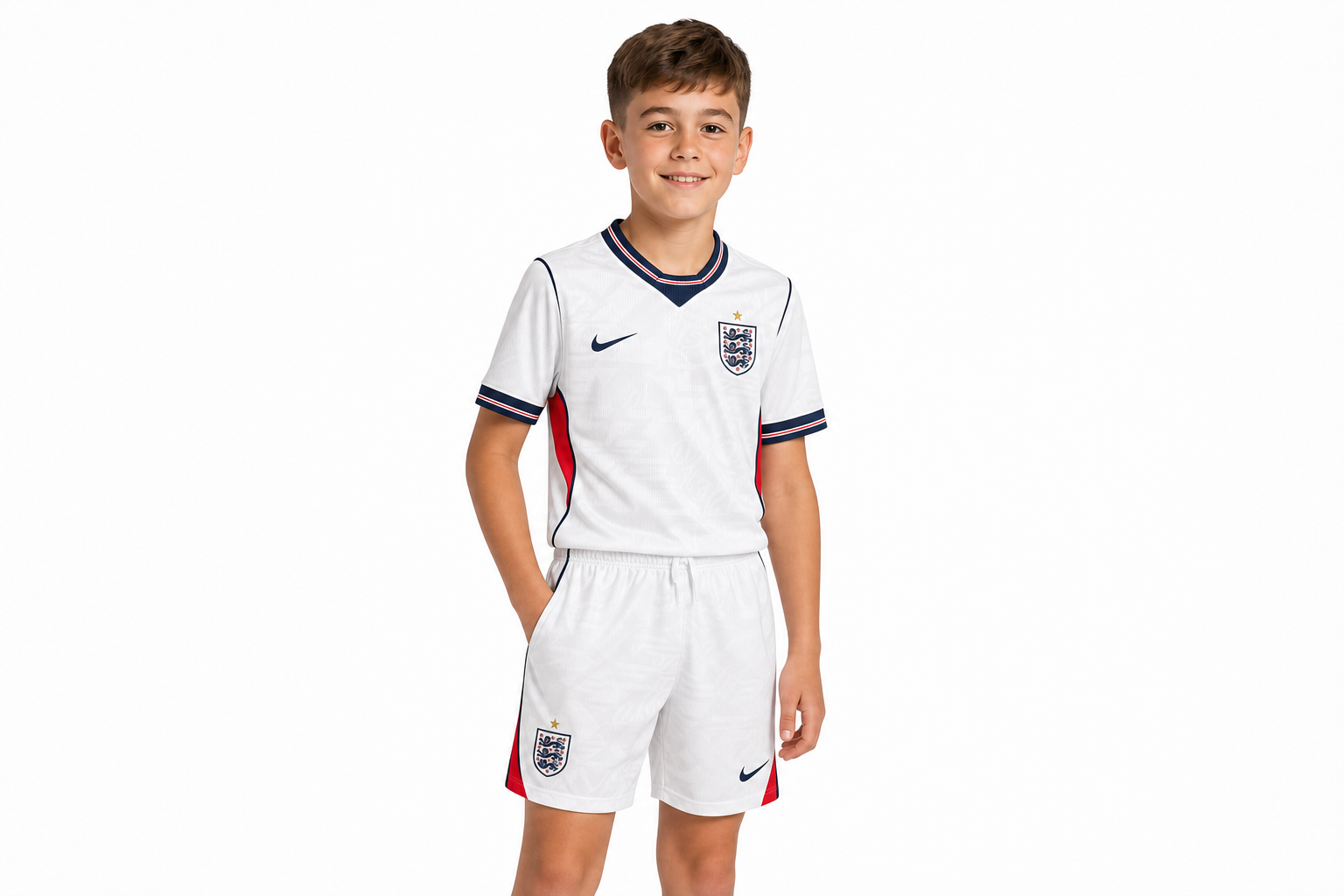 2026 World Cup England Home Jersey Set White Navy Red  Childrens Size
