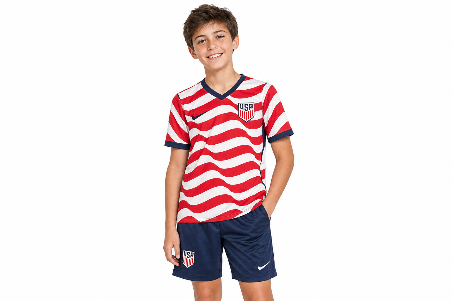  Equipación de fútbol de Nike para la selección de EE. UU. (local) para el Mundial de 2026: rojo y blanco 