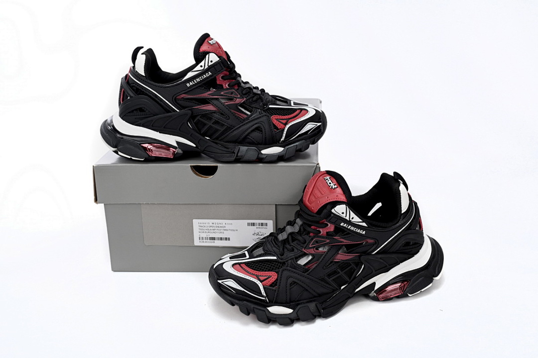 Baskets Balenciaga Track 2, noir, blanc et rouge, modèle militaire, W2GN3 6000